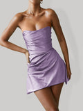 Lilac - Strapless Sheath Irregular Hem Satin Short Homecoming & Cocktail Dress
