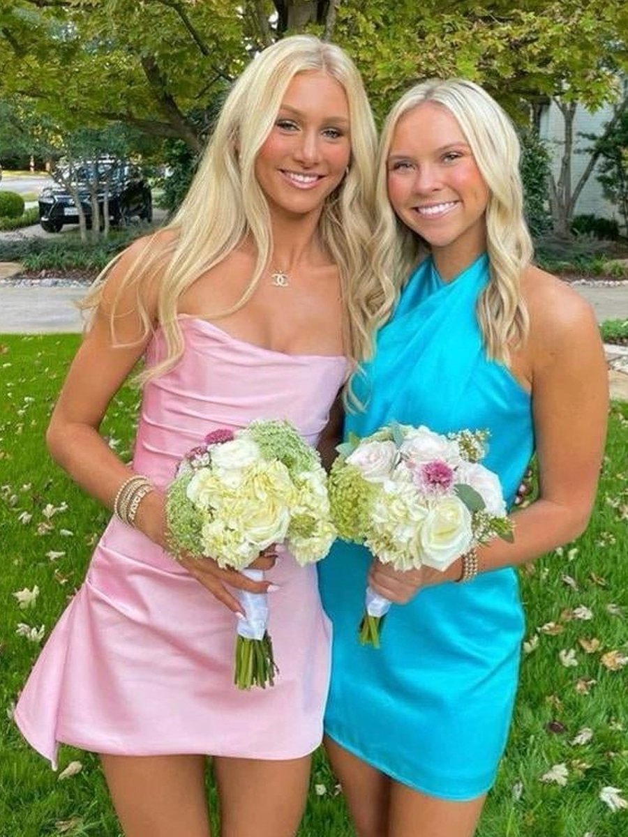 Navy Blue Strapless Sheath Irregular Hem Satin Short Homecoming & Cocktail Dress