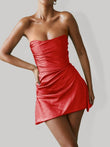 Red - Strapless Sheath Irregular Hem Satin Short Homecoming & Cocktail Dress