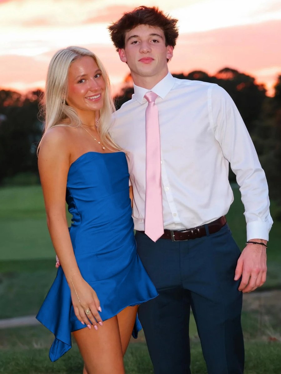 Navy Blue Strapless Sheath Irregular Hem Satin Short Homecoming & Cocktail Dress