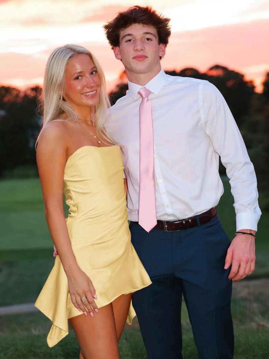 Navy Blue Strapless Sheath Irregular Hem Satin Short Homecoming & Cocktail Dress