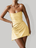 Navy Blue Strapless Sheath Irregular Hem Satin Short Homecoming & Cocktail Dress
