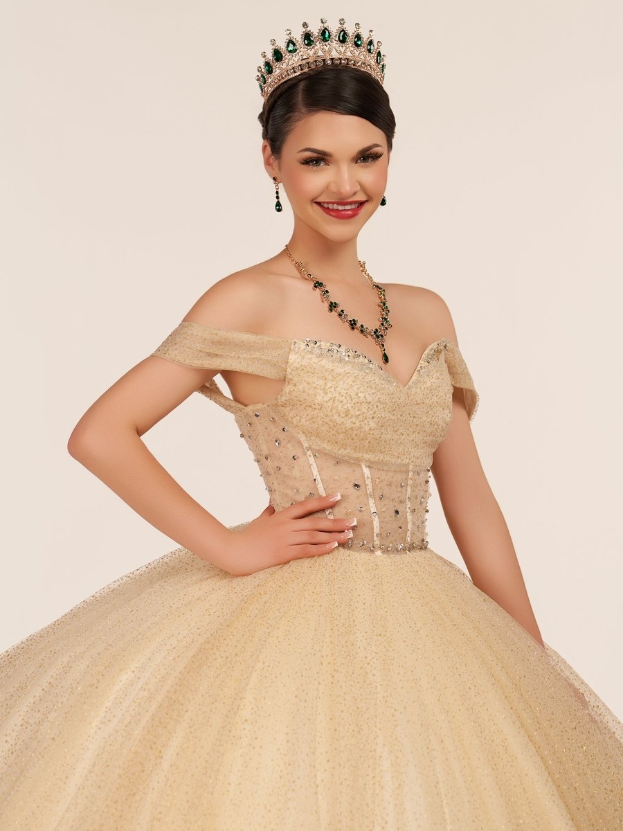 Yellow Ball Gown Tulle Off-the-Shoulder Quincenara Dresses