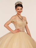Yellow Ball Gown Tulle Off-the-Shoulder Quincenara Dresses