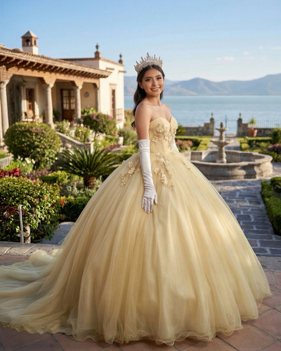Yellow Ball-Gown Tulle Sweetheart Quinceanera Dresses with Appliques