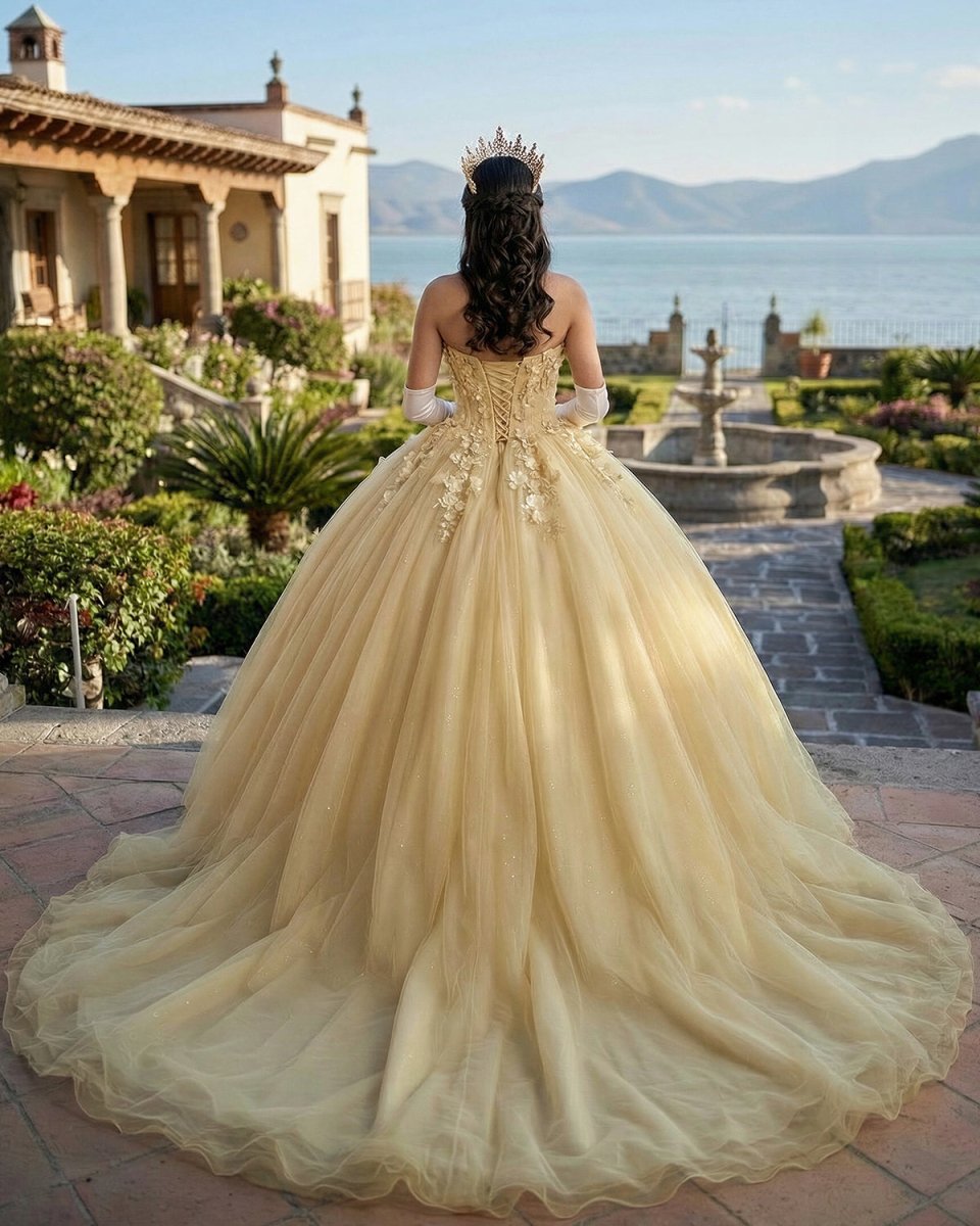 Yellow Ball-Gown Tulle Sweetheart Quinceanera Dresses with Appliques