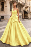 One Shoulder Satin A Line Prom Dress With Bow