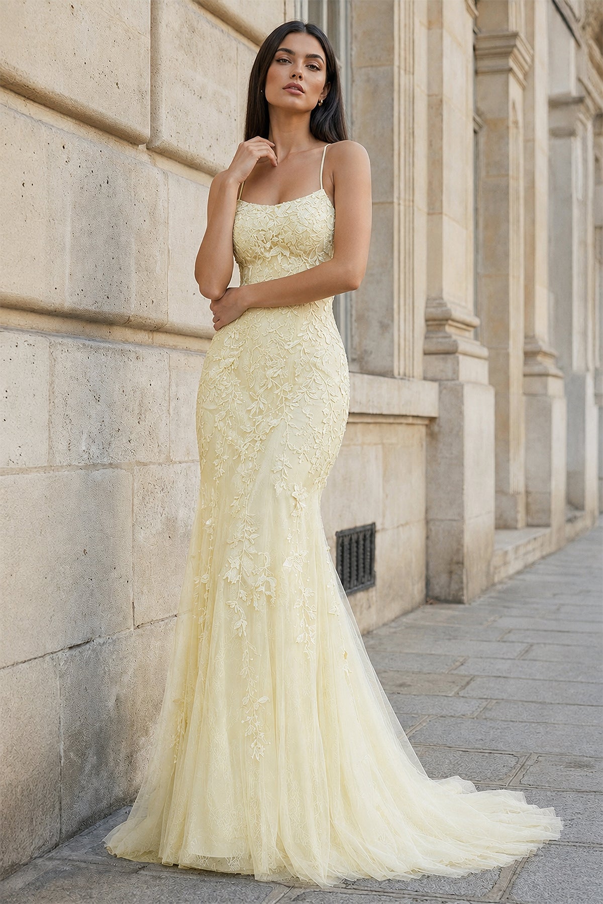 Mermaid Spaghetti Straps Lace Prom Dress