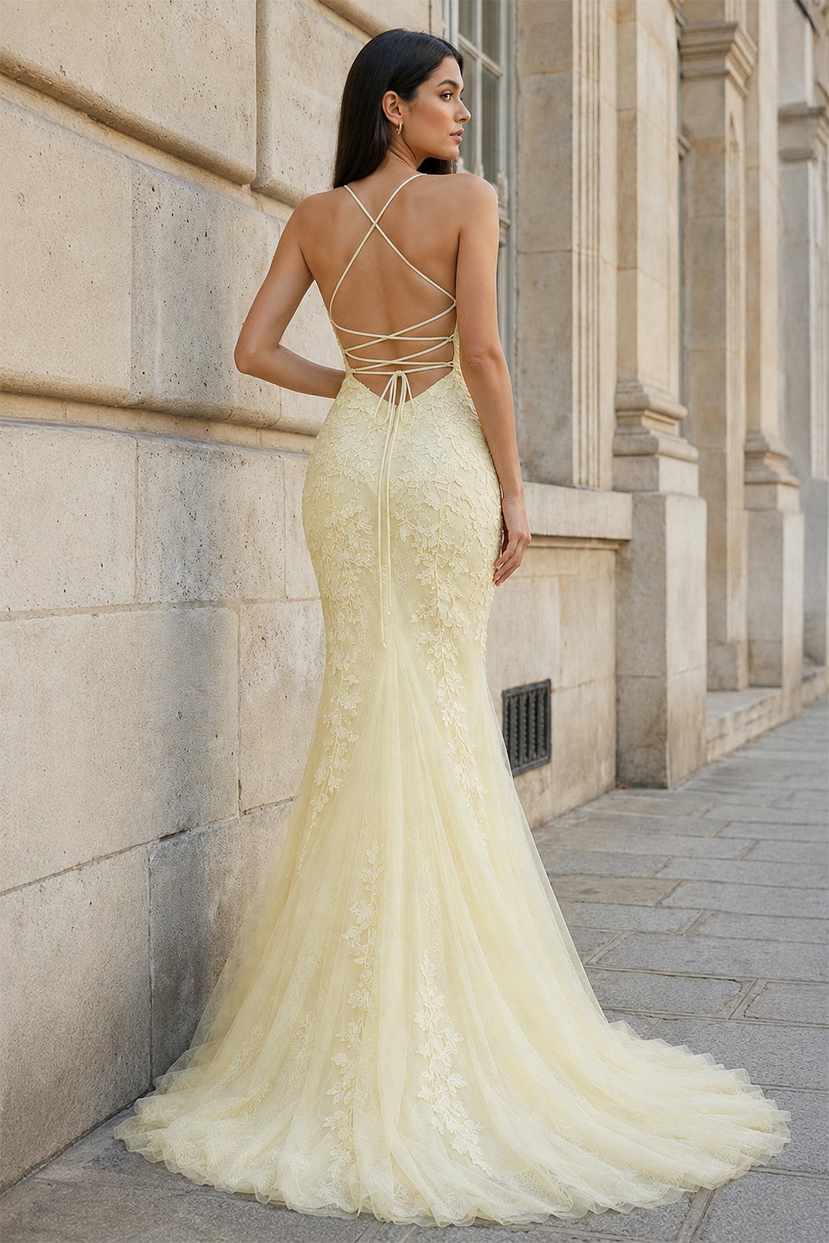 Mermaid Spaghetti Straps Lace Prom Dress