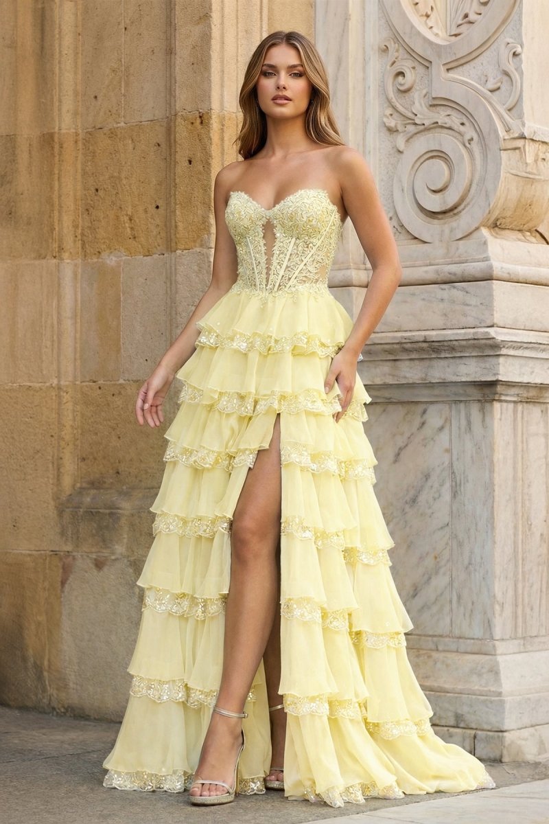 Sky Blue Sweetheart A Line Sequined Lace Ruffled Long Prom Dresses With Appliques