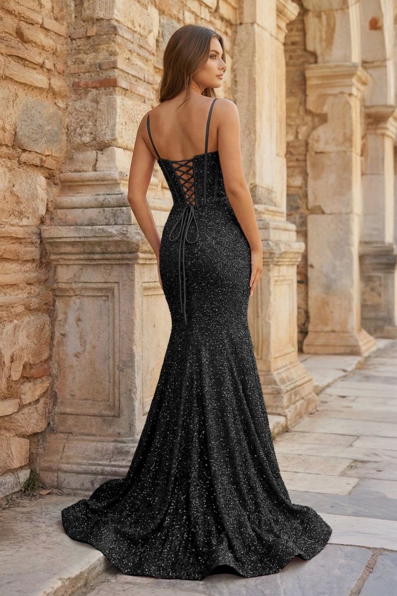 Mermaid Spaghetti Straps Sky Blue Sequins Prom Dresses
