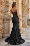 Mermaid Spaghetti Straps Sky Blue Sequins Prom Dresses