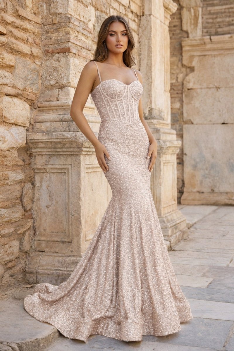 Mermaid Spaghetti Straps Sky Blue Sequins Prom Dresses