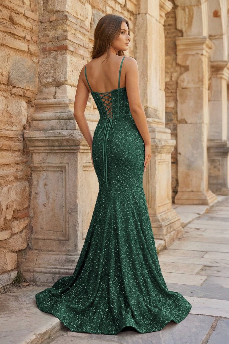Mermaid Spaghetti Straps Sky Blue Sequins Prom Dresses