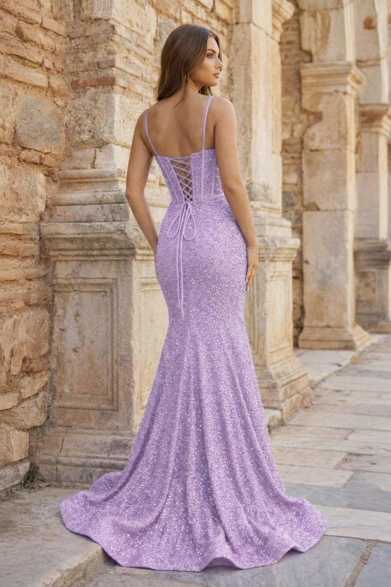 Mermaid Spaghetti Straps Sky Blue Sequins Prom Dresses