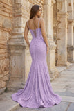 Mermaid Spaghetti Straps Sky Blue Sequins Prom Dresses