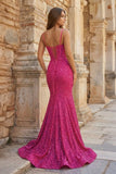Mermaid Spaghetti Straps Sky Blue Sequins Prom Dresses
