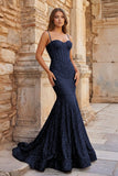Mermaid Spaghetti Straps Sky Blue Sequins Prom Dresses