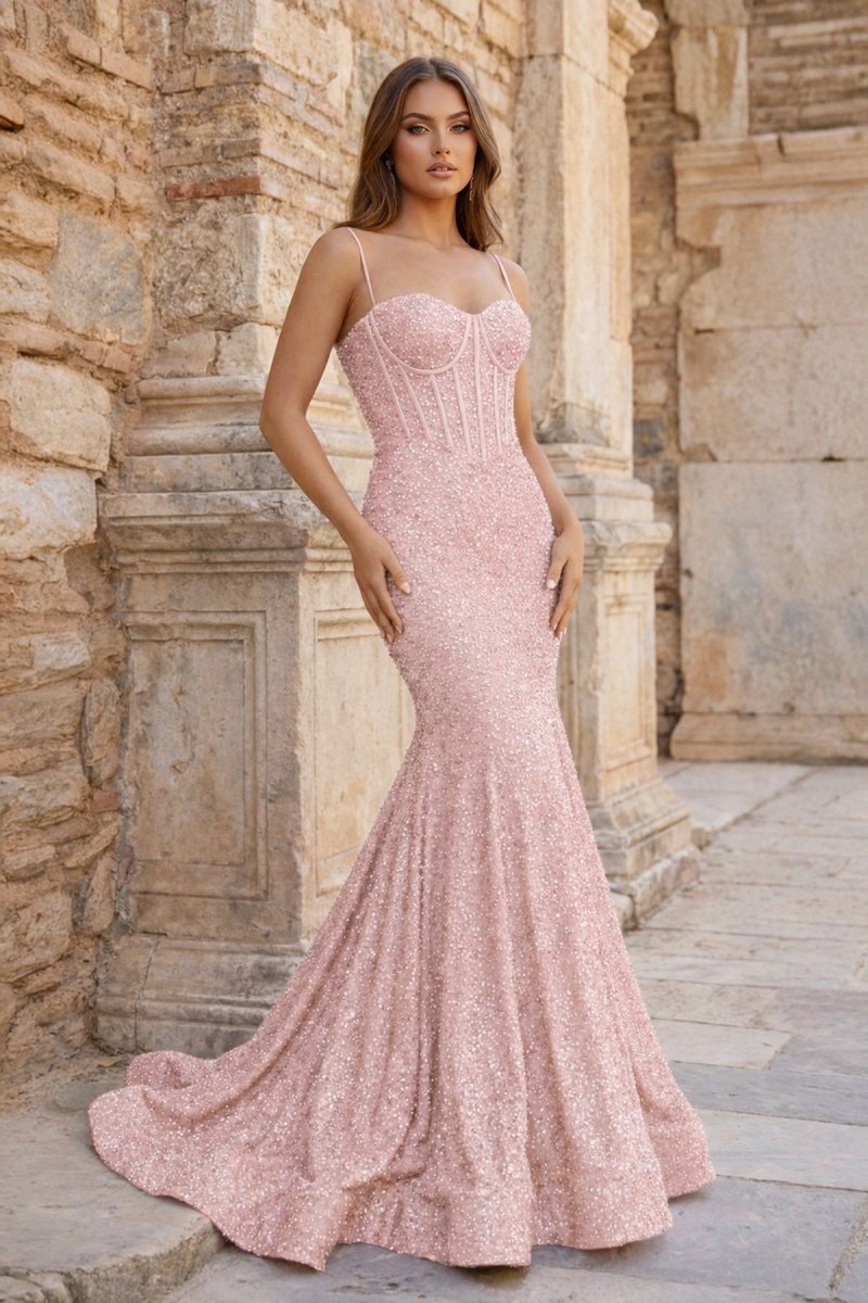 Mermaid Spaghetti Straps Sky Blue Sequins Prom Dresses