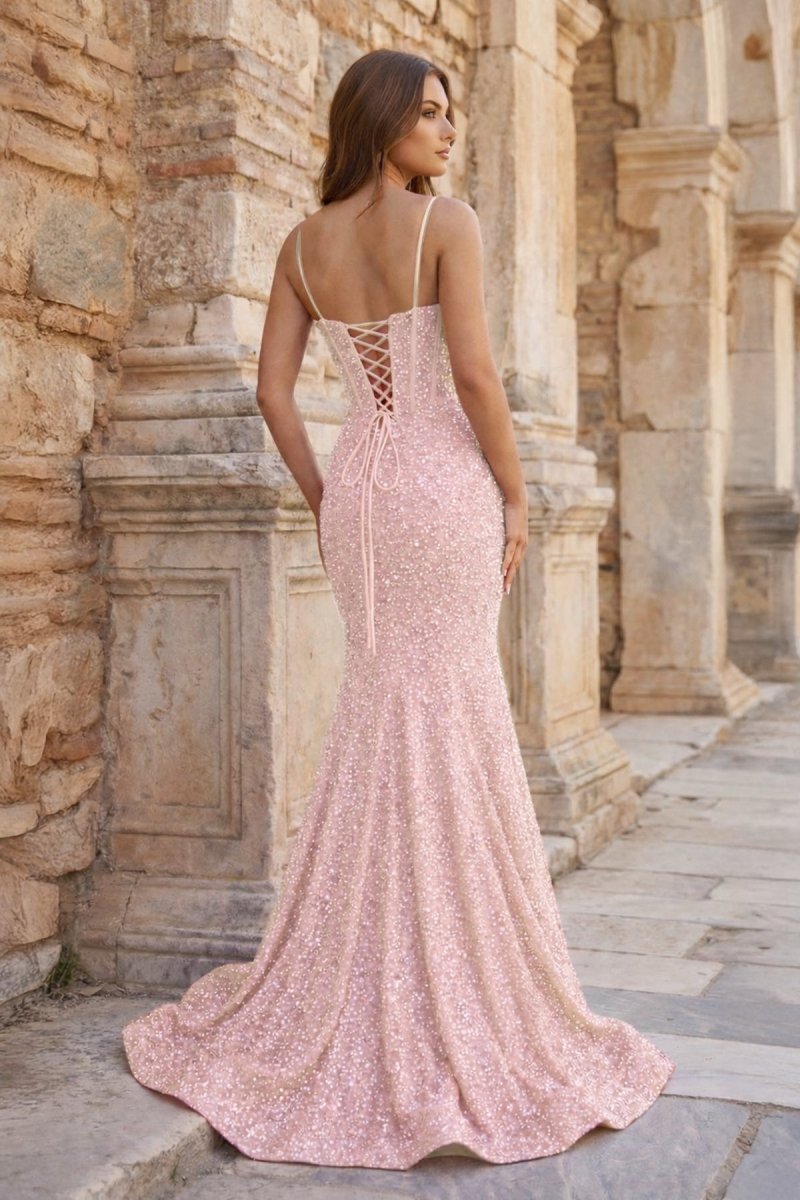 Mermaid Spaghetti Straps Sky Blue Sequins Prom Dresses