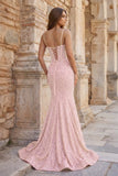 Mermaid Spaghetti Straps Sky Blue Sequins Prom Dresses