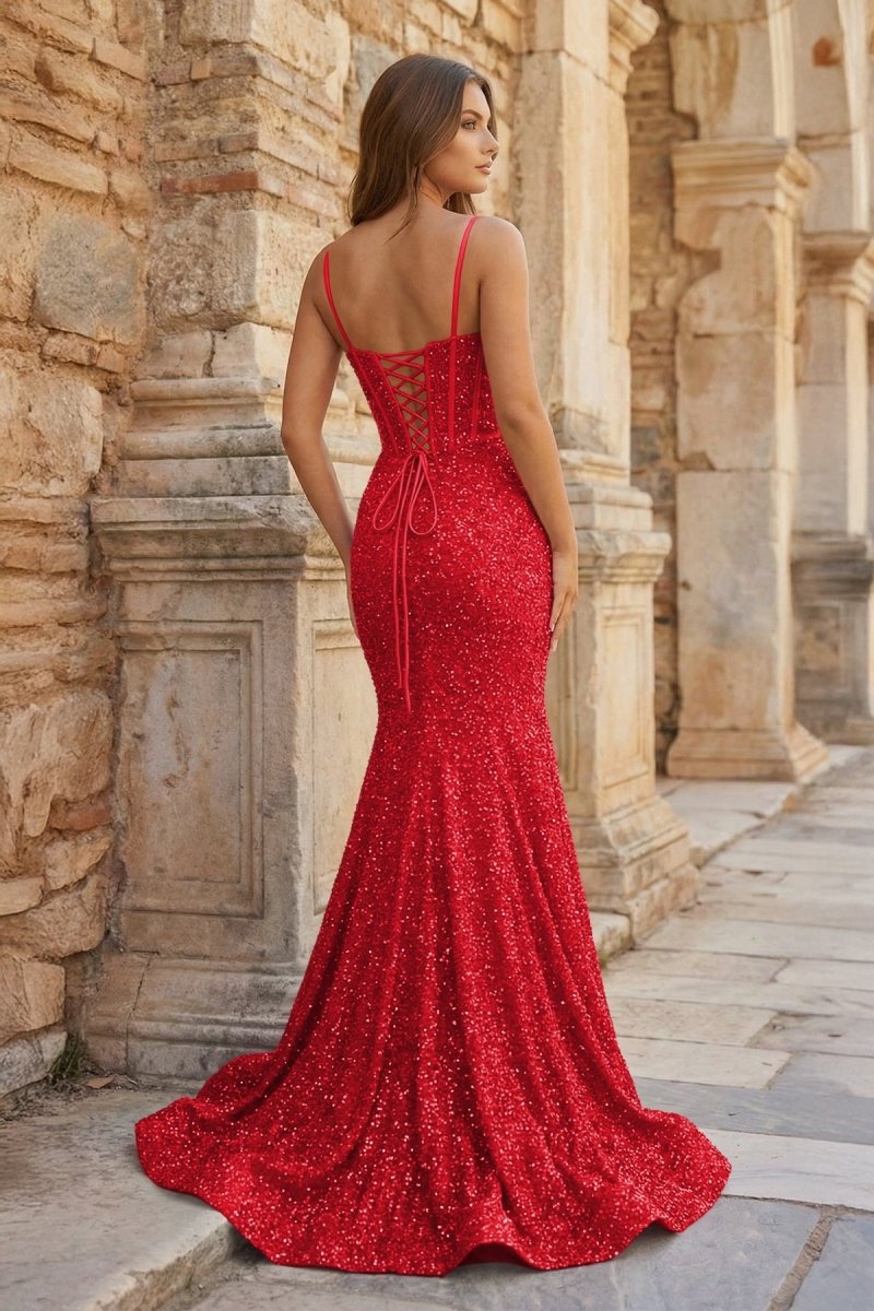 Mermaid Spaghetti Straps Sky Blue Sequins Prom Dresses