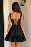Zinovia | White - A Line Satin Square Neck Ruffles Short Homecoming Dresses