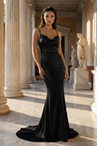 Pink Spaghetti Straps Satin Mermaid Prom Dress
