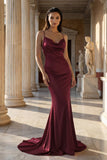 Pink Spaghetti Straps Satin Mermaid Prom Dress