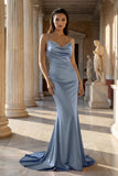 Pink Spaghetti Straps Satin Mermaid Prom Dress