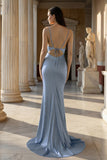 Pink Spaghetti Straps Satin Mermaid Prom Dress