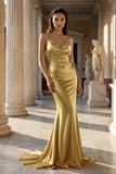 Pink Spaghetti Straps Satin Mermaid Prom Dress