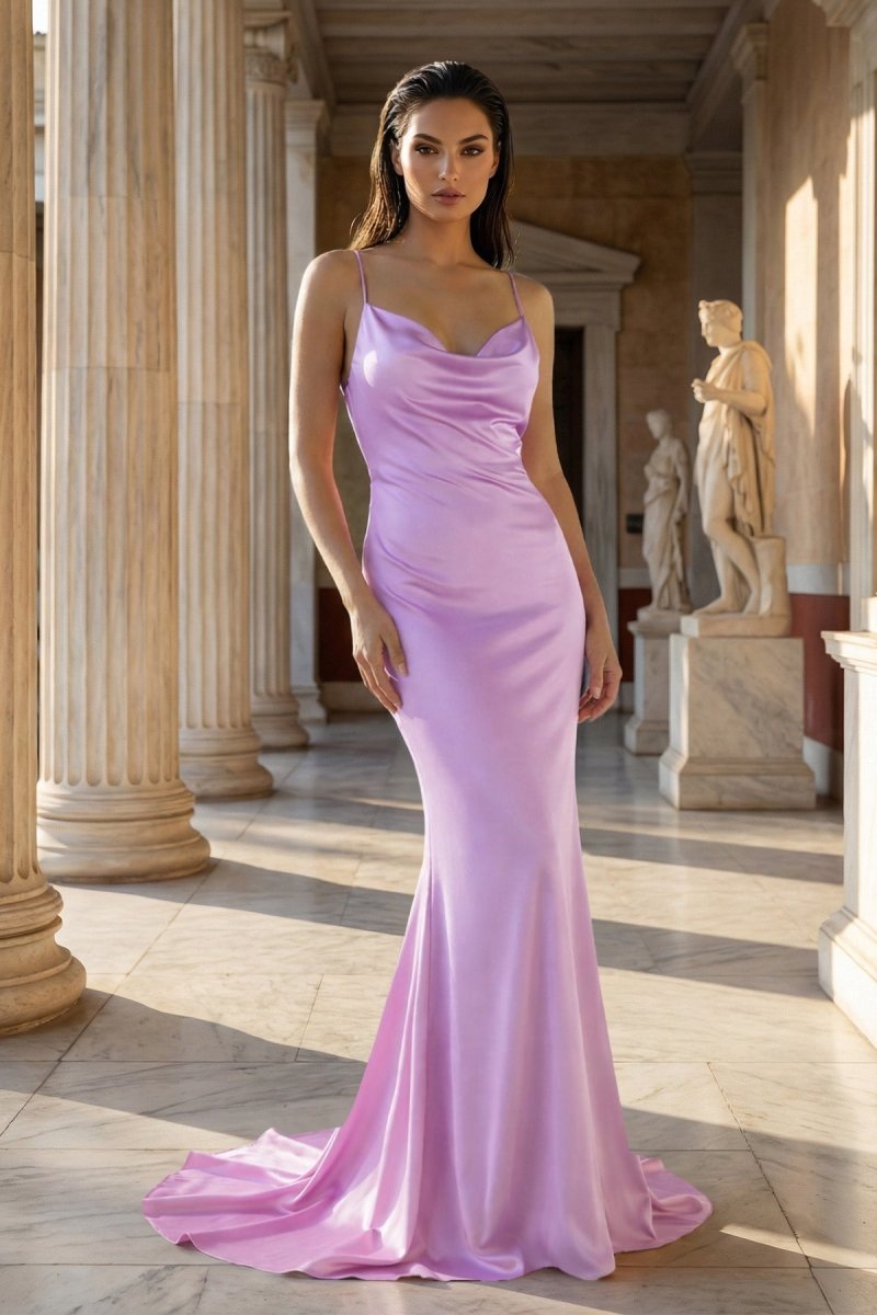 Pink Spaghetti Straps Satin Mermaid Prom Dress