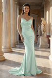 Pink Spaghetti Straps Satin Mermaid Prom Dress