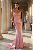 Pink Spaghetti Straps Satin Mermaid Prom Dress