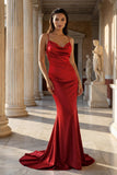 Pink Spaghetti Straps Satin Mermaid Prom Dress