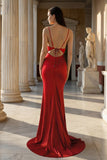Pink Spaghetti Straps Satin Mermaid Prom Dress