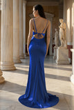 Pink Spaghetti Straps Satin Mermaid Prom Dress
