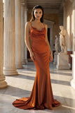 Pink Spaghetti Straps Satin Mermaid Prom Dress