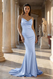 Pink Spaghetti Straps Satin Mermaid Prom Dress