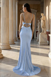Pink Spaghetti Straps Satin Mermaid Prom Dress
