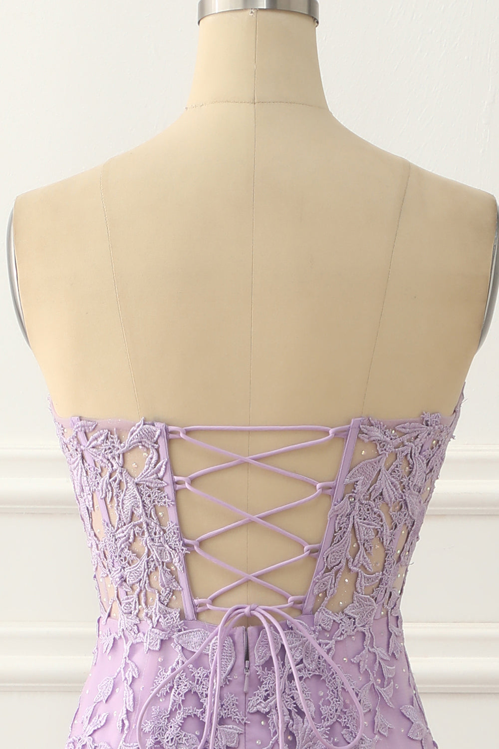 Lavendelfarbenes trägerloses Meerjungfrau-Ballkleid mit Applikationen, formelle Abendkleider