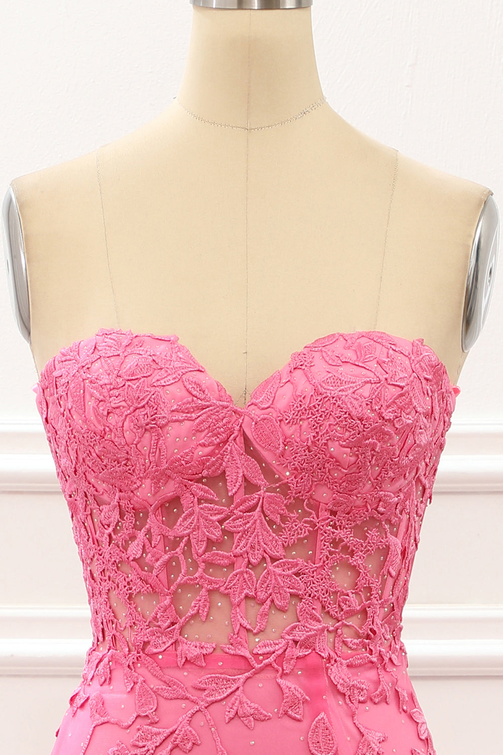 Hot Pink Tüll Schnürung am Rücken Meerjungfrau Ballkleid mit Applikationen Formelle Abendkleider