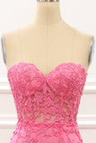 Hot Pink Tüll Schnürung am Rücken Meerjungfrau Ballkleid mit Applikationen Formelle Abendkleider