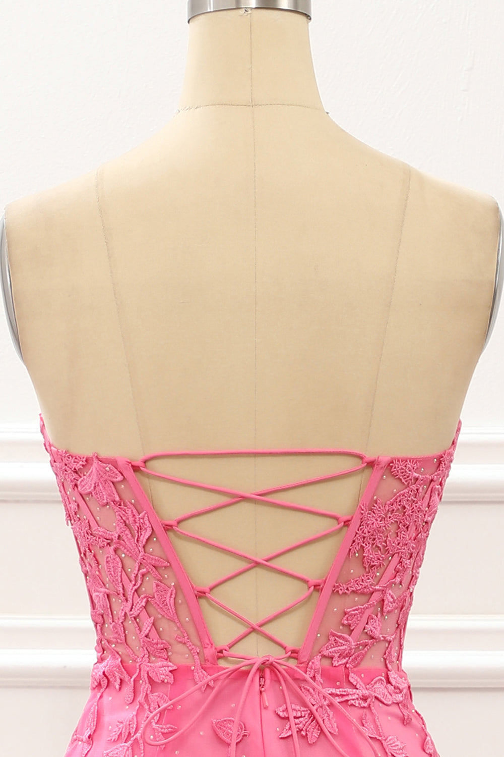 Hot Pink Tüll Schnürung am Rücken Meerjungfrau Ballkleid mit Applikationen Formelle Abendkleider