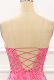 Hot Pink Tüll Schnürung am Rücken Meerjungfrau Ballkleid mit Applikationen Formelle Abendkleider