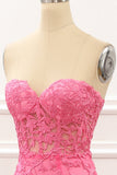 Hot Pink Tüll Schnürung am Rücken Meerjungfrau Ballkleid mit Applikationen Formelle Abendkleider