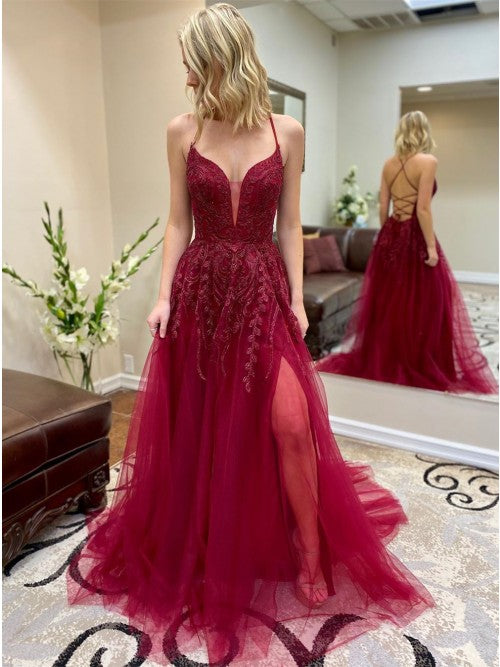 Prom Dress with Slit, Winter Formal Dress, Pageant Dance Dresses, Back To School Party Gown, KB0681