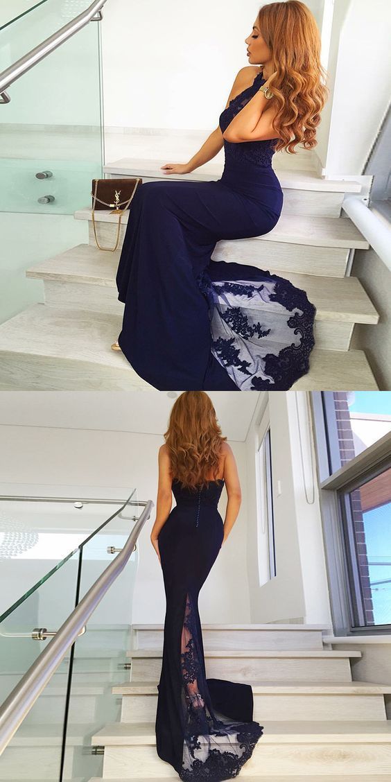 Mermaid Navy Prom Dress, Bridesmaid Dresses, Evening Dress, Winter Formal Dress, Pageant Dance Dresses, Graduation School Party Gown, PC0051 - Promcoming
