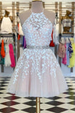 Lace Homecoming Dress Halter Neckline, Short Prom Dress, Evening Dress ,Winter Formal Dress, Pageant Dance Dresses, Back To School Party Gown, PC0580 - Promcoming